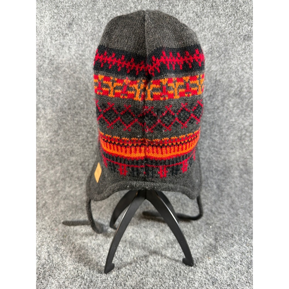 Screamer Fair Isle Earflap Beanie Hat Gray Red Orange Fleece Lined Tassels - Picture 3 of 8